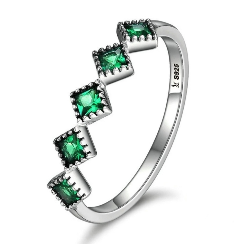 925 Silver Square Emerald Colored Stackable Gift